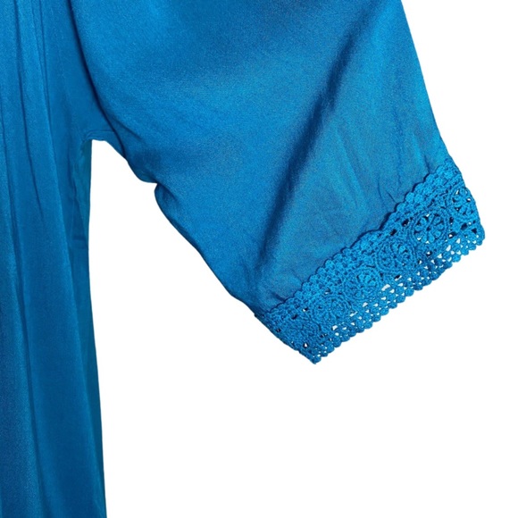 Boho Teal Blue Loose V-Neck Drawstring Beach Bikini Coverup - Picture 6 of 12